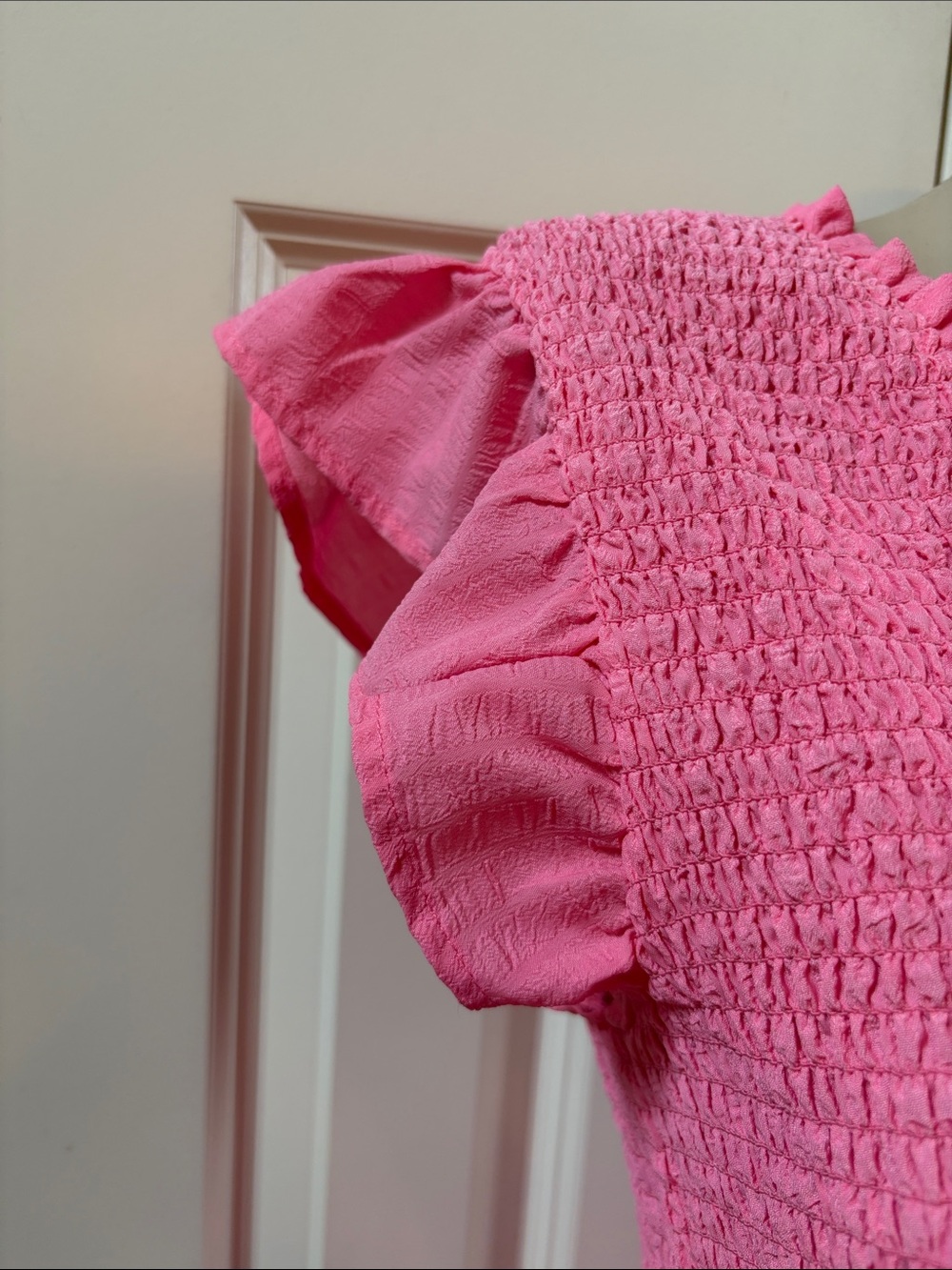 THML Pink Smocked Peplum Tunic with Pom-Pom Trim, large - Picture 2 of 7